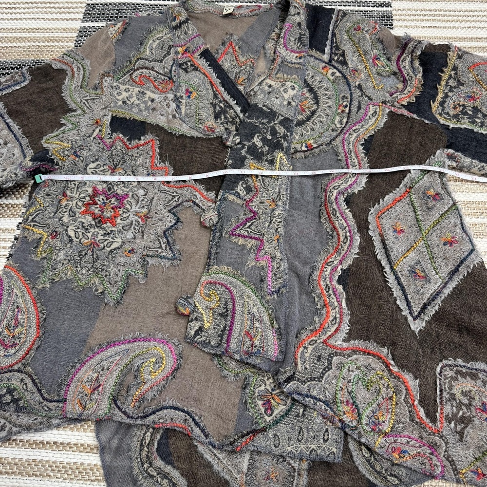 Baba Jacket Women's‎ One Size Multicolor 100% Wool Kimono Paisley Boho Patchwork - Picture 13 of 16